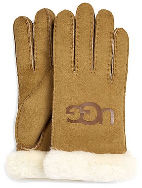 UGG® Sheepskin Logo Glove marrone