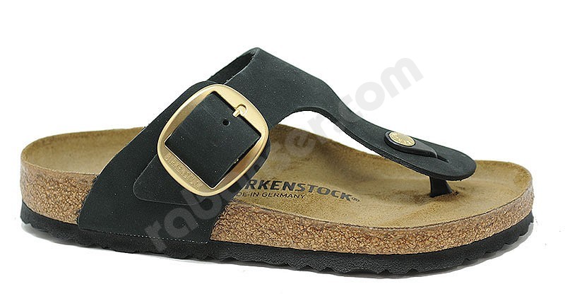 Birkenstock Gizeh Big Buckle nero nabuck oro