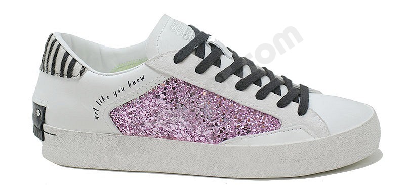 Crime London Low Top Distressed W bianco fuxia