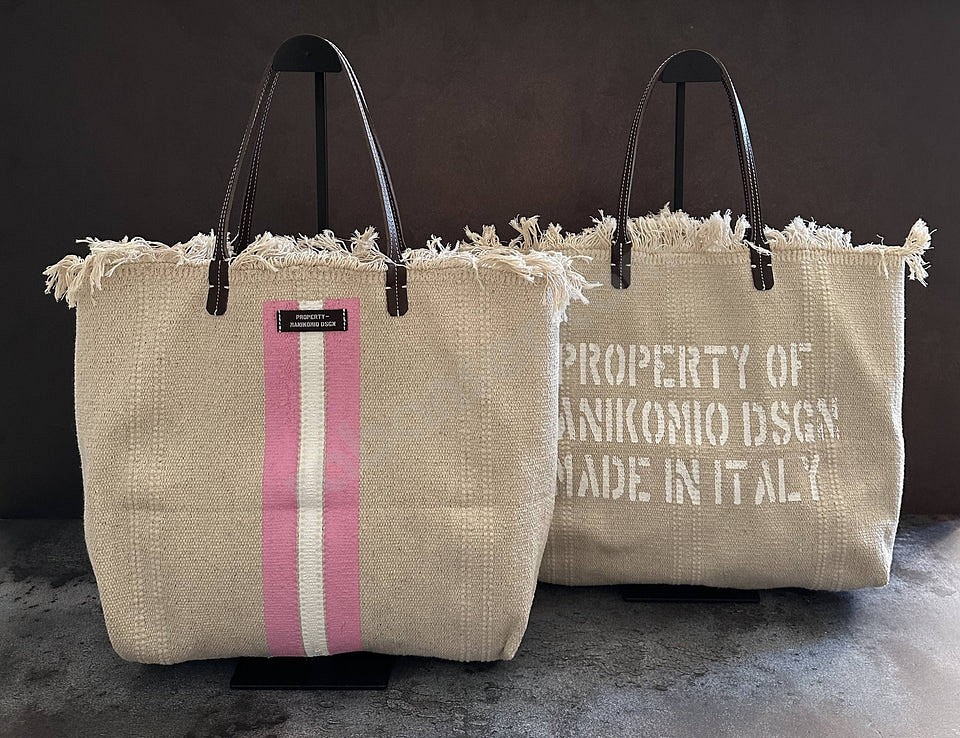 Manikomio Dsgn Shopping Cotton Stripe avorio pink white